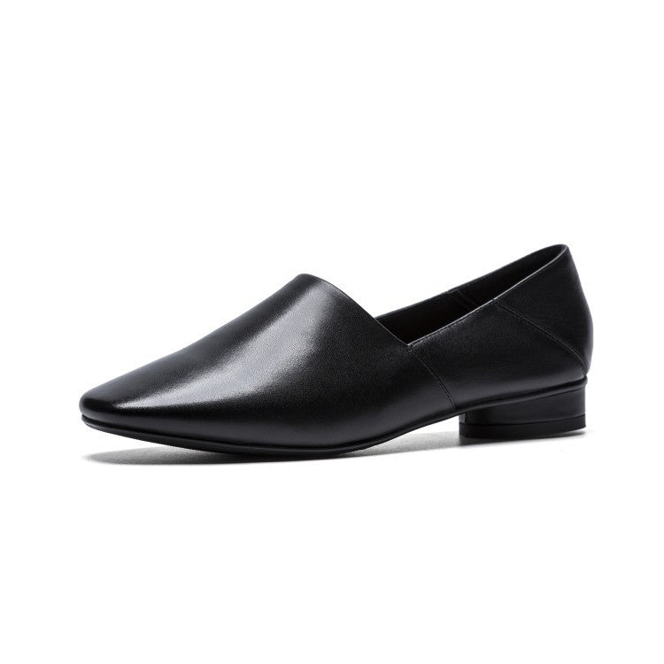 Women's Flat Sole Cowhide Shoes | Low-heel Deep Mouth Square Head Shoes