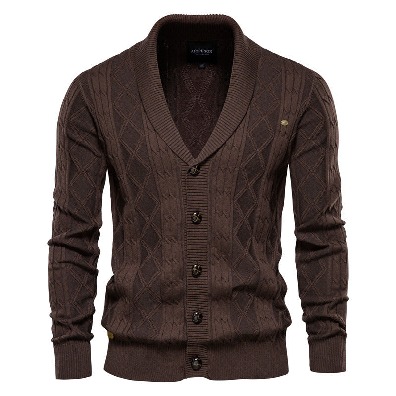 Men's V-neck Cardigan Loose Sweater Solid Colour