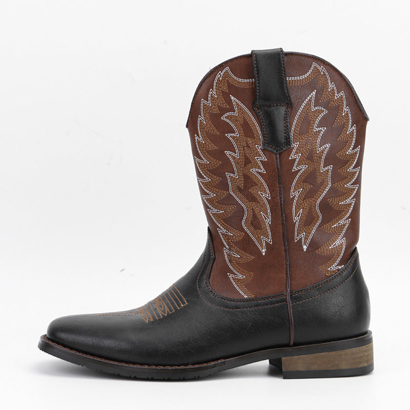 Mens Western Denim Cowboy Boots | Square Toe Motorcycle Shoes