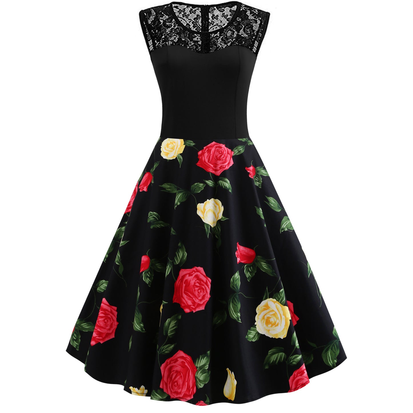 Lace Stitching Sleeveless Floral-print Retro Dress by Lakd London