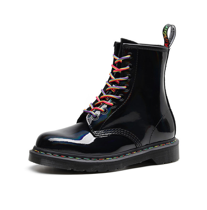 Women's High-top Glossy Martin Boots | Round Head Mirror Laser Military Boots