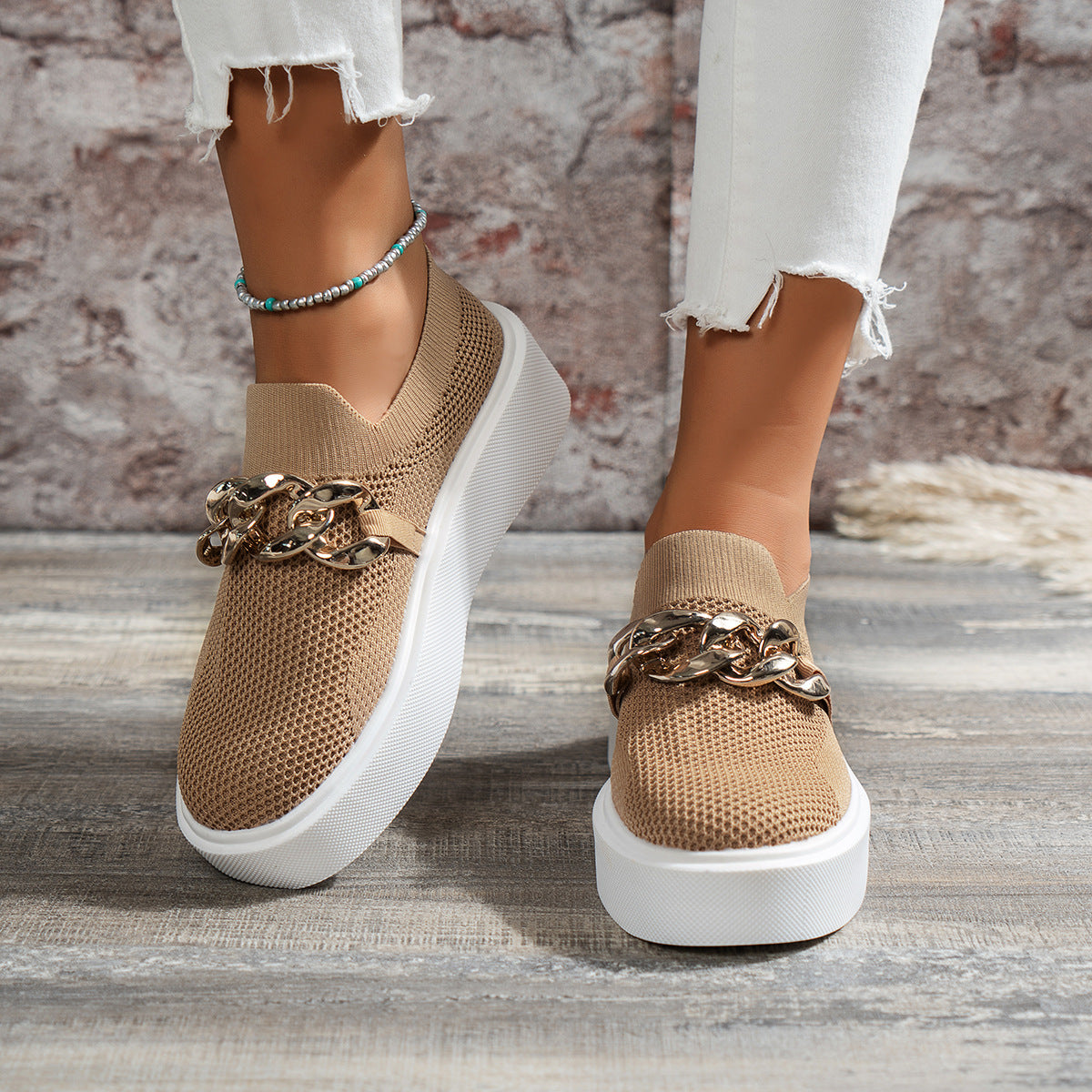 Womens Chain Flats Breathable Mesh Shoes