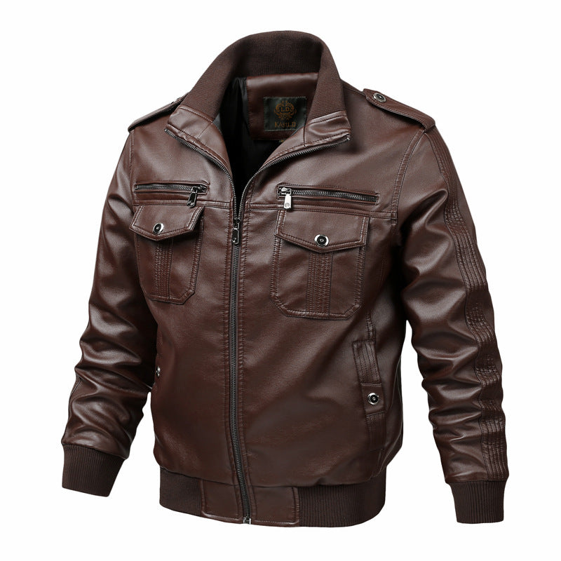 Men's Vintage leather jacket | Retro Biker Style with Pockets and Zipper