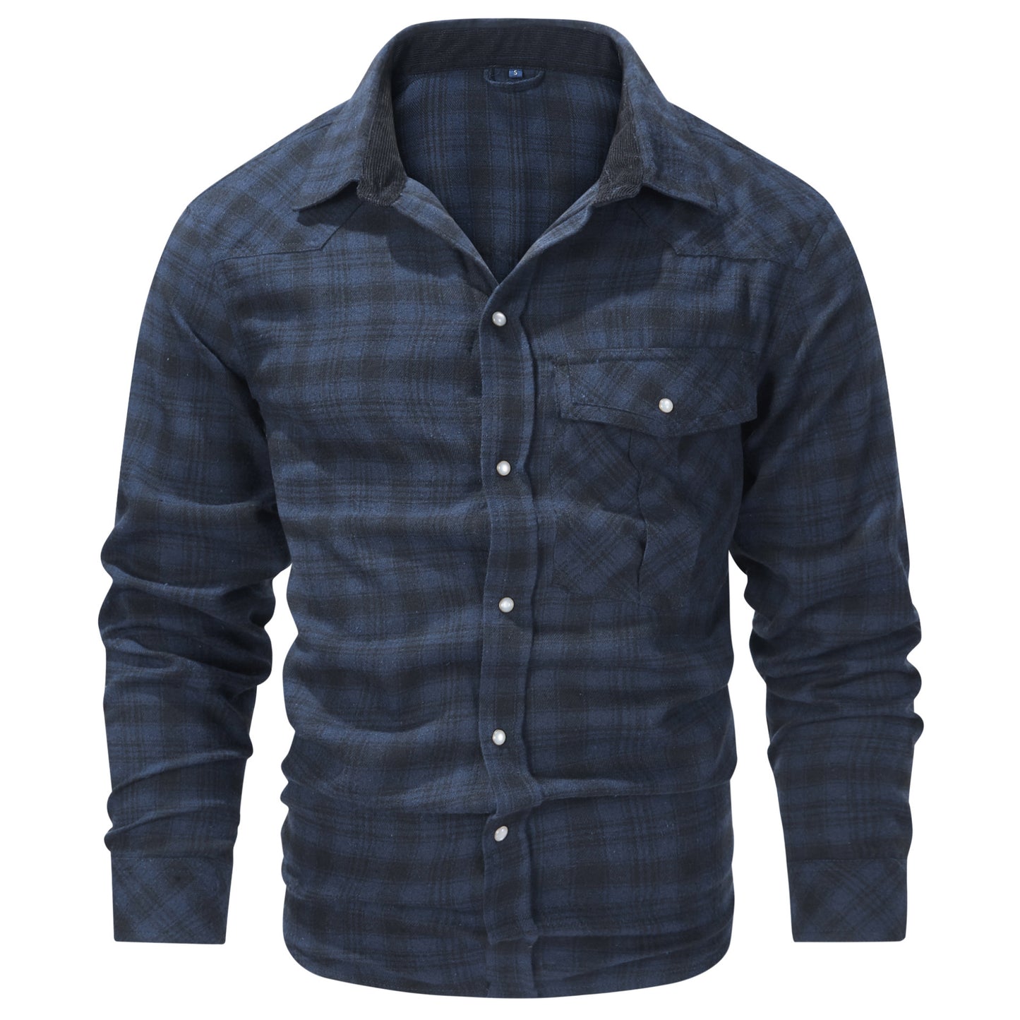 Mens Flannel Plaid Shirt | Retro Pearl Buckle Western Style Long Sleeve Shirt