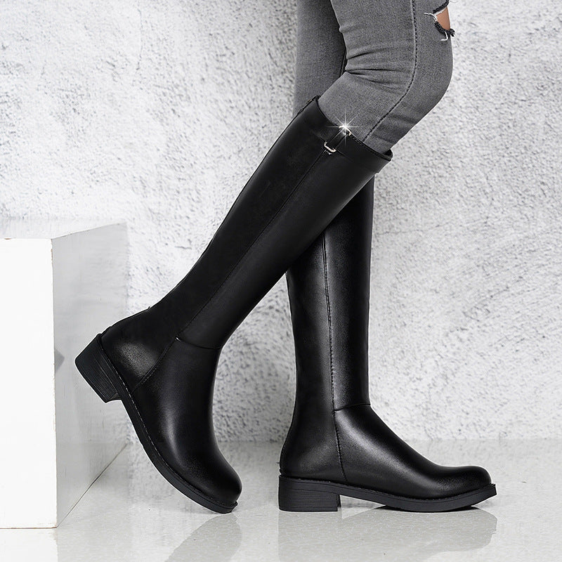 Womens Thick Heel Zipper Rider Boot | High Leather Shoe