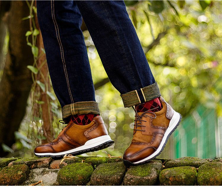 Men's Handmade Breathable Low Top Leather Sports Casual Shoes