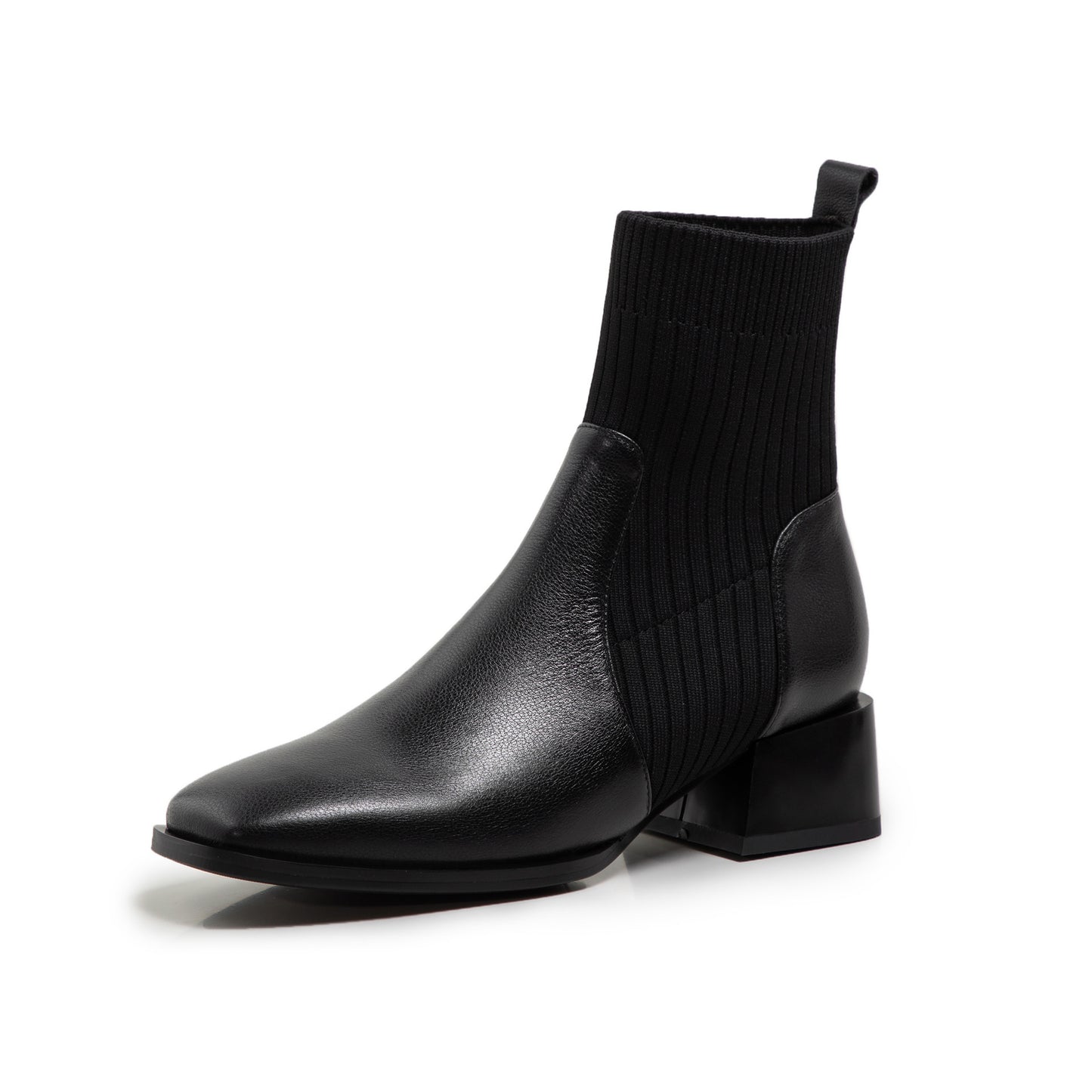 Womens Cowhide Socks Boots | Knitted Thin Square Toe Mid-heel Martin Boots