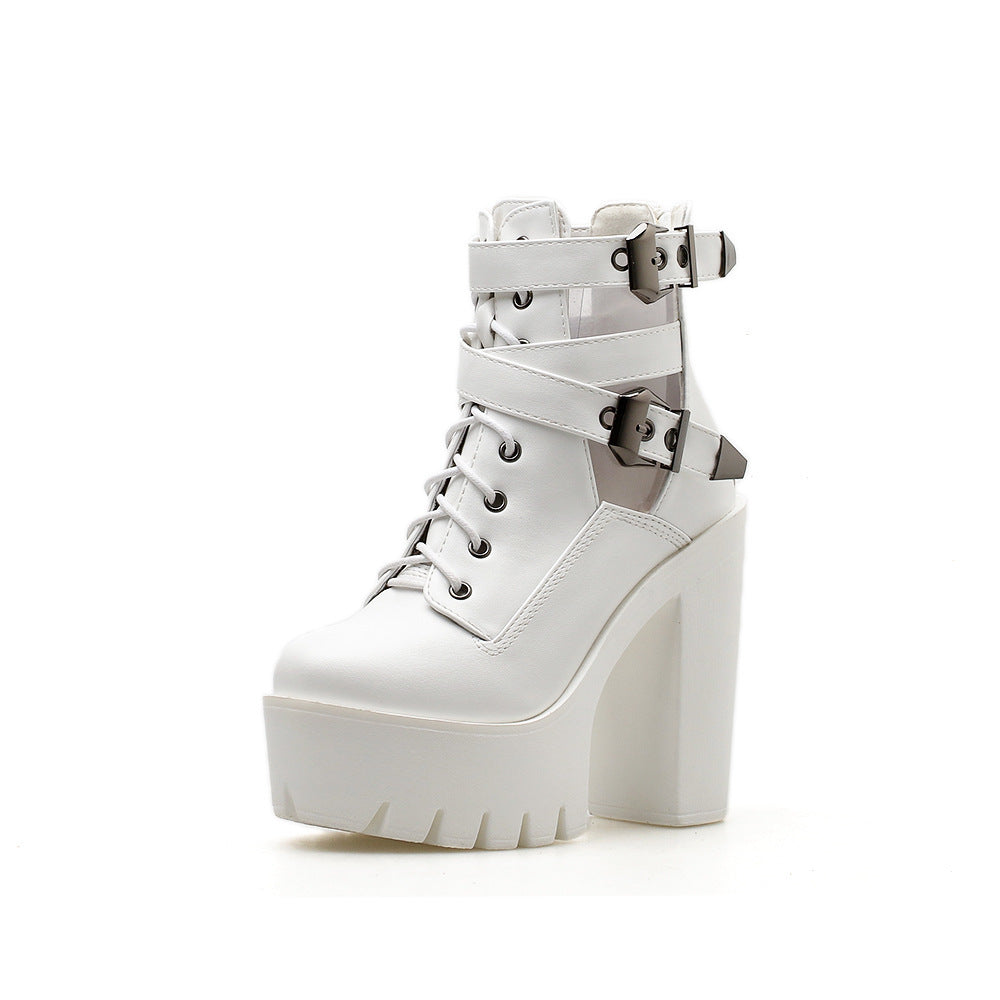 Womens High-heeled ankle boot with belt buckle Platform Shoes