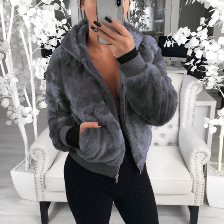 Hooded rabbit faux fur plush coat Jacket by Lakd London