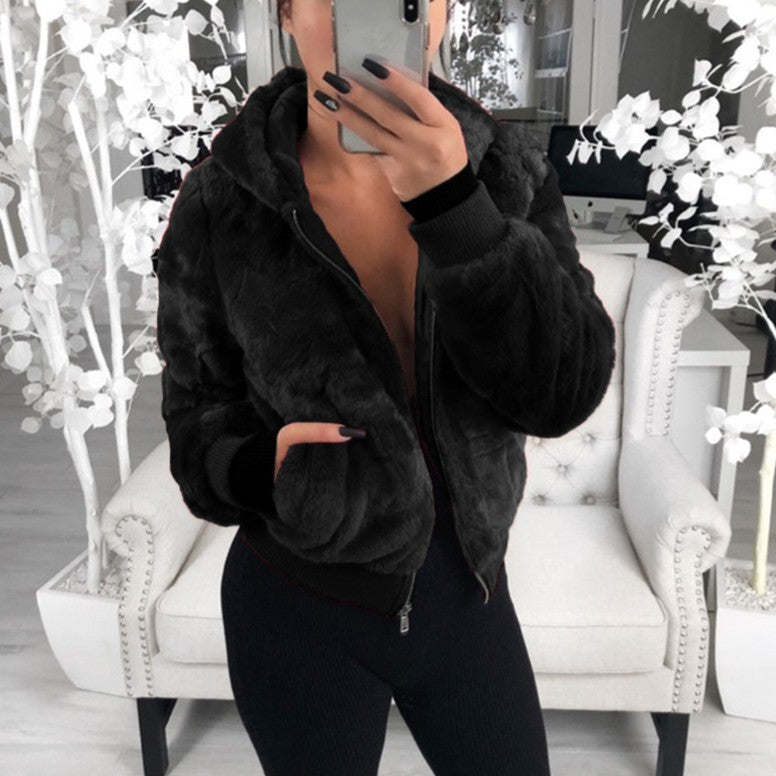 Hooded rabbit faux fur plush coat Jacket by Lakd London