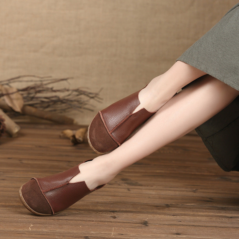 Womens Comfortable Leather retro sneakers | Soft tendon sole Shoes