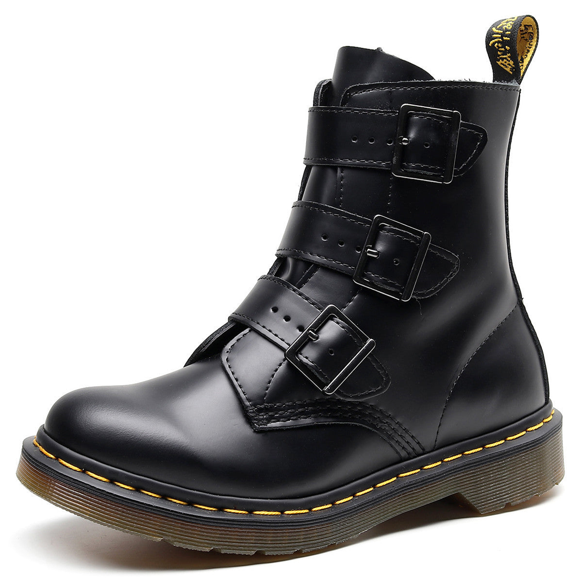 Womens High-top Martin Boots | Leather Motorcycle Three Buckle Straps