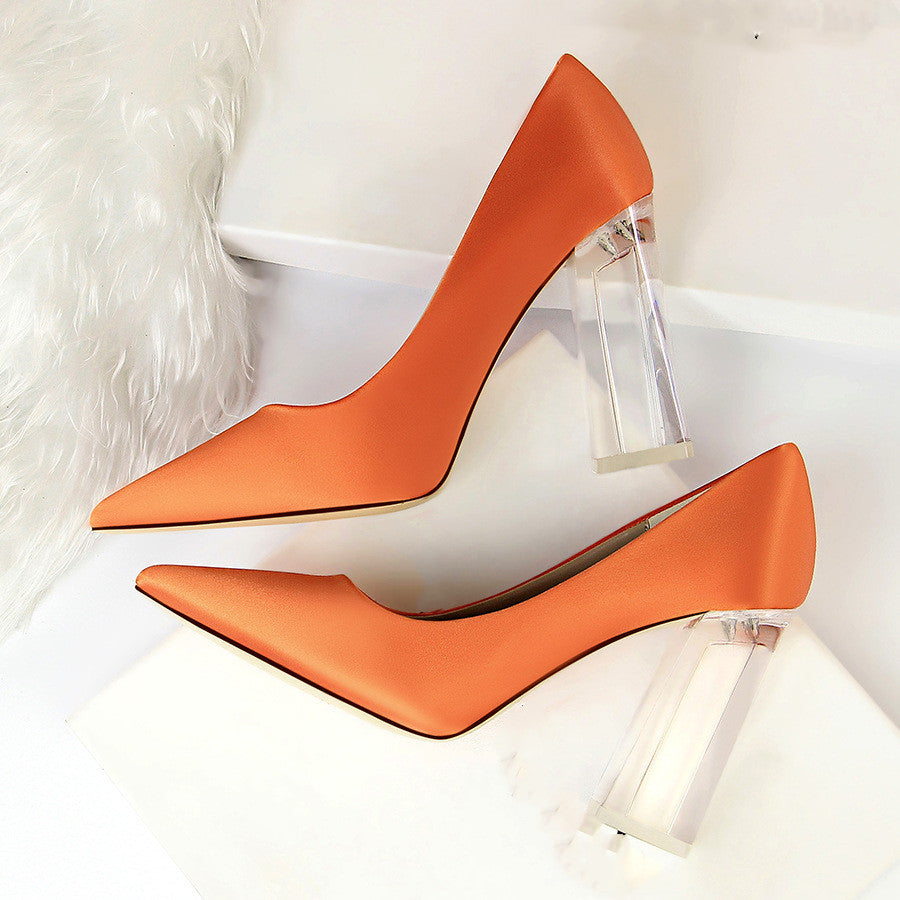 Womens Pumps Shoes Stiletto Satin - Transparent Block High Heels