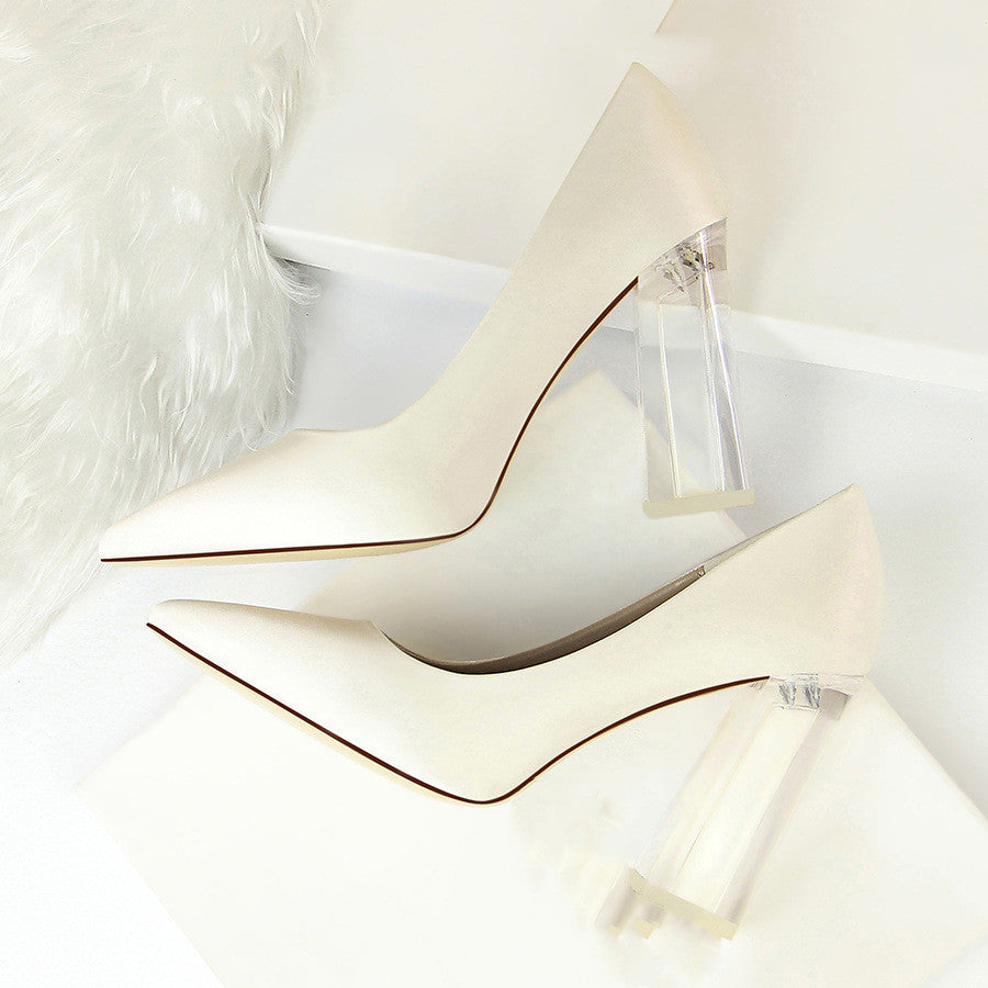 Womens Pumps Shoes Stiletto Satin - Transparent Block High Heels