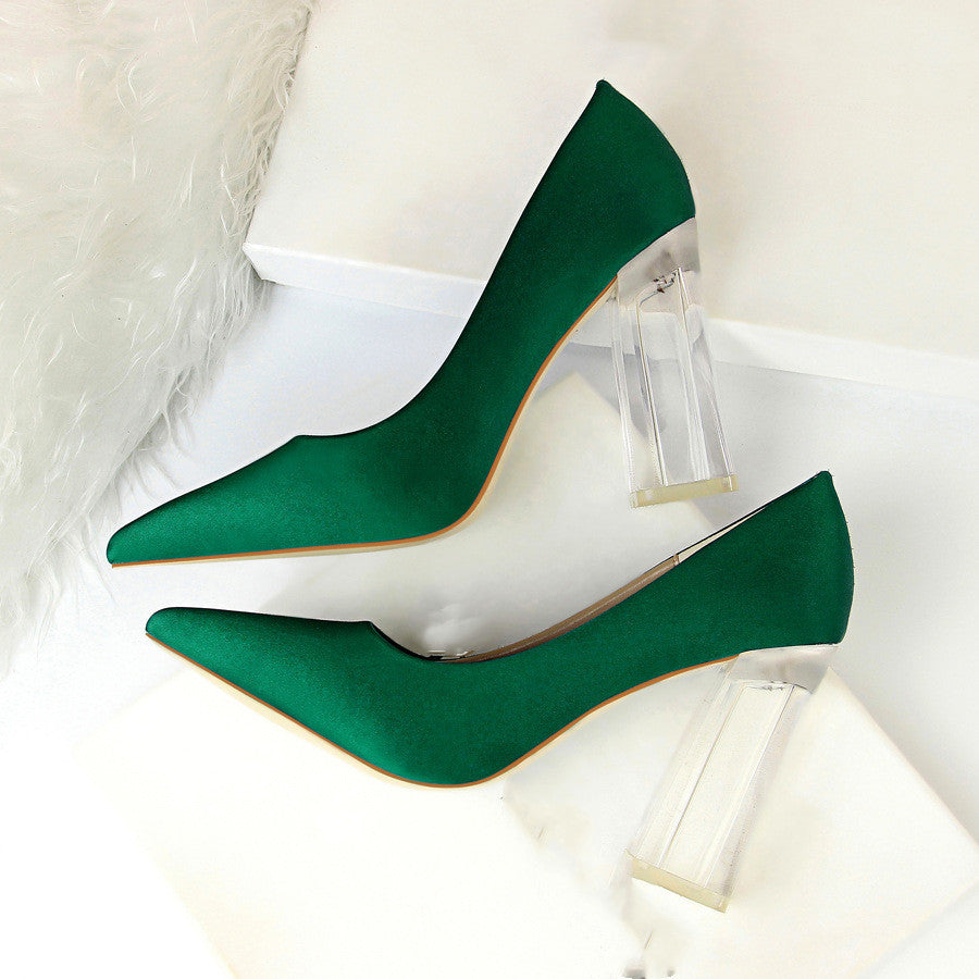 Womens Pumps Shoes Stiletto Satin - Transparent Block High Heels