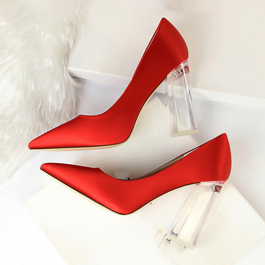 Womens Pumps Shoes Stiletto Satin - Transparent Block High Heels