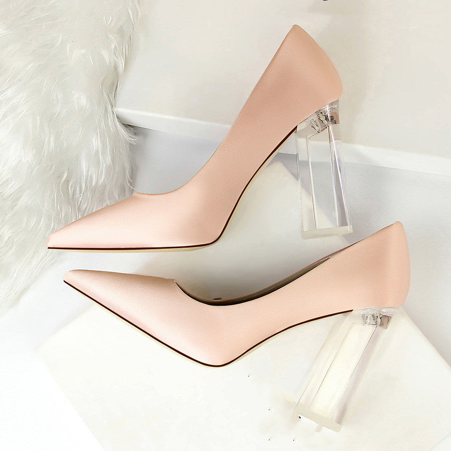 Womens Pumps Shoes Stiletto Satin - Transparent Block High Heels