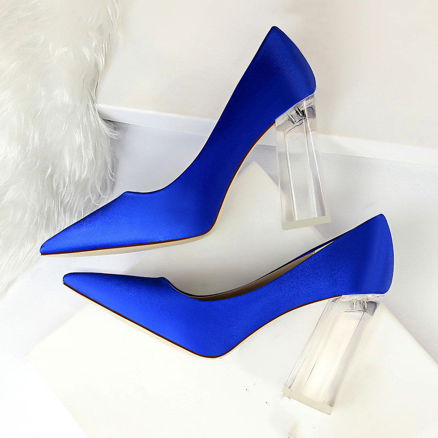 Womens Pumps Shoes Stiletto Satin - Transparent Block High Heels