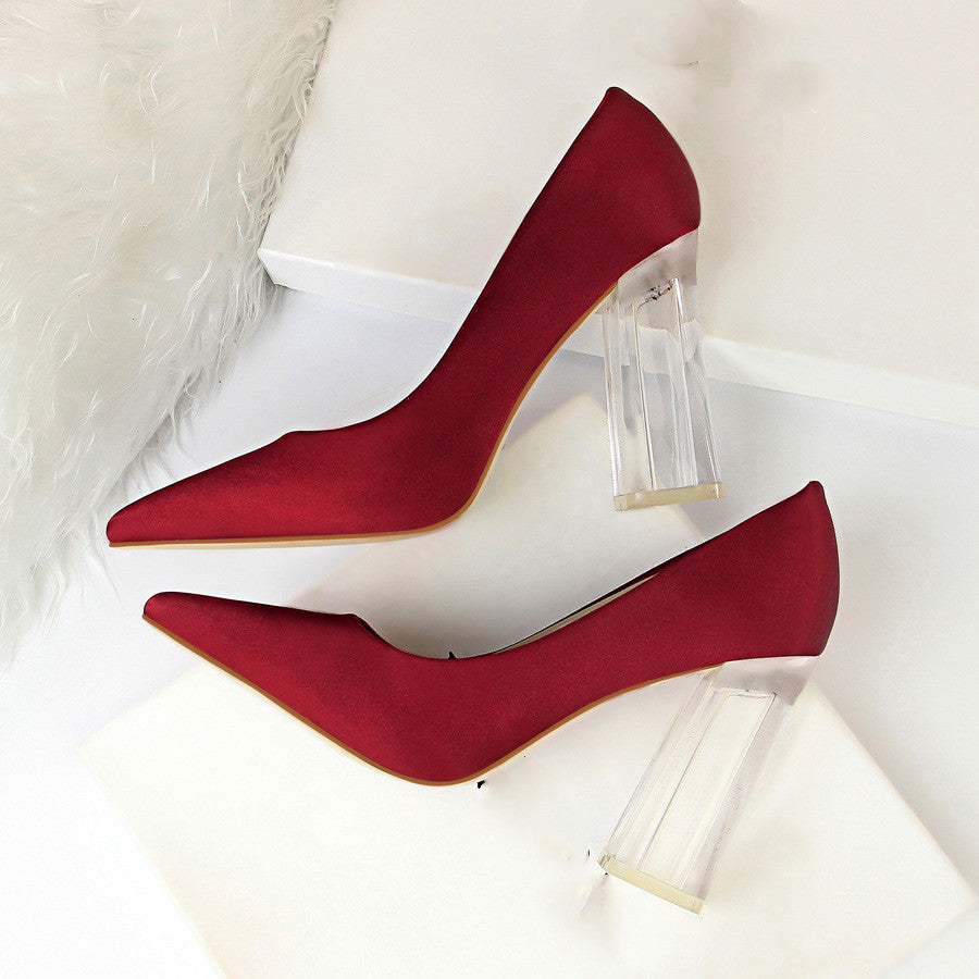 Womens Pumps Shoes Stiletto Satin - Transparent Block High Heels
