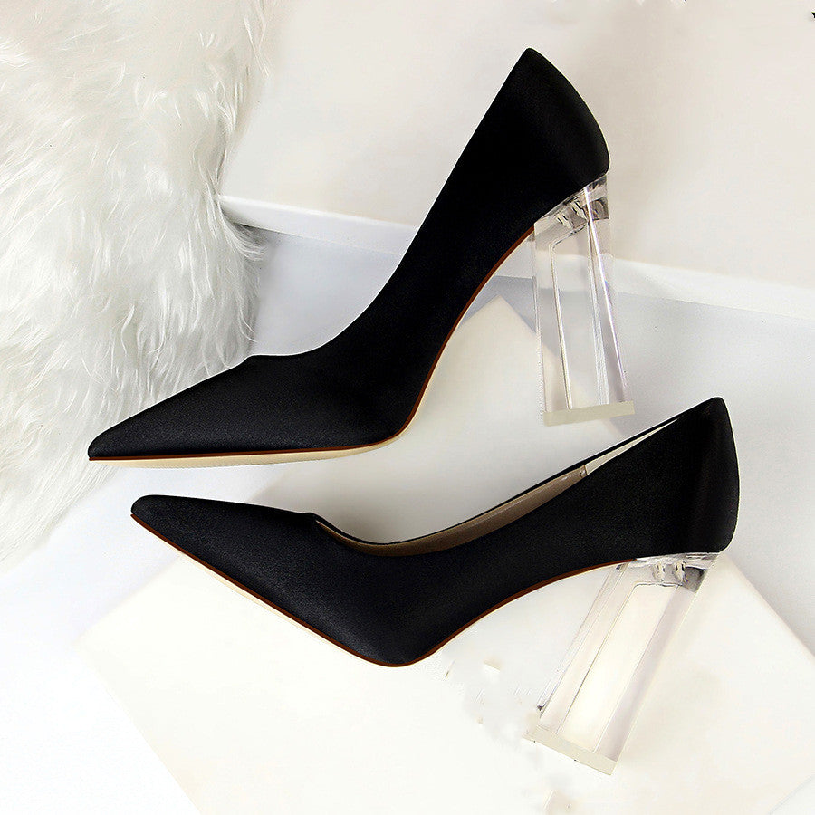 Womens Pumps Shoes Stiletto Satin - Transparent Block High Heels