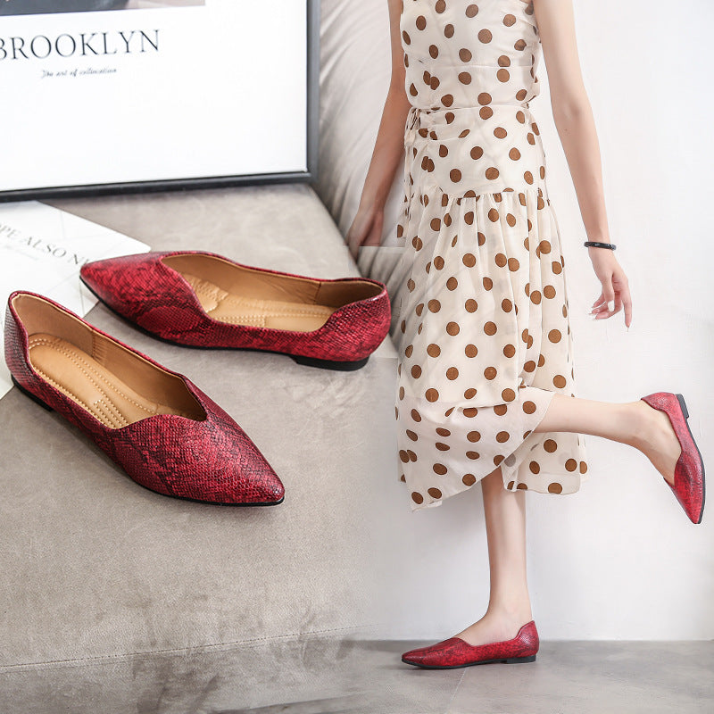 Womens Flats Shoes | Ballet Dorsay Pointed Toe Serpentine print - LAKD London
