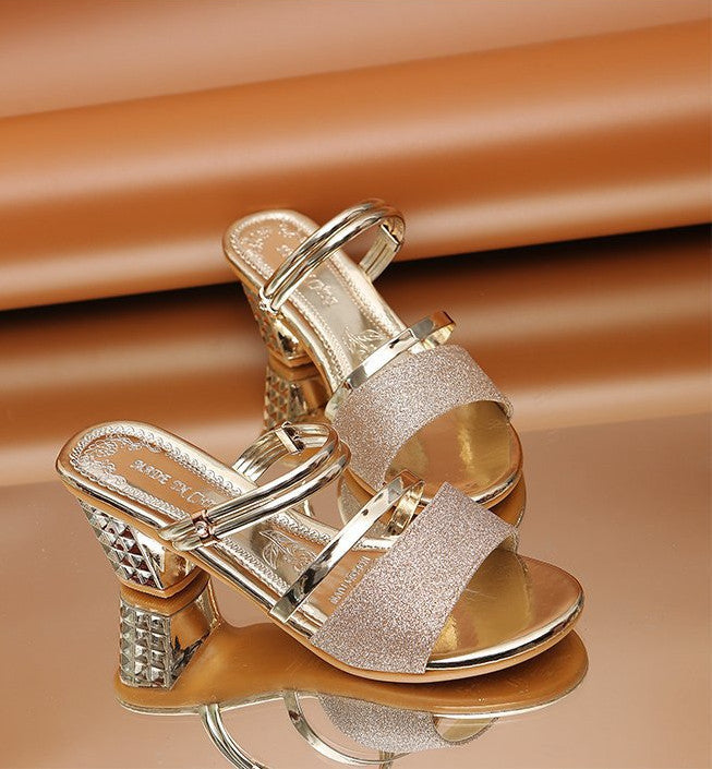 Women's summer chunky heel sandals | Sparkly Party Shoes - LAKD London