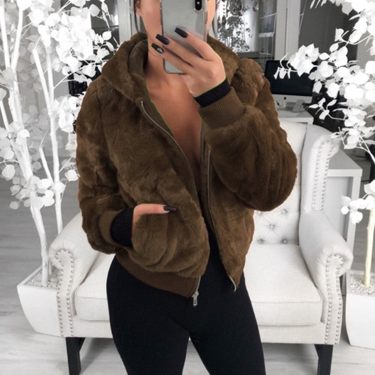 Hooded rabbit faux fur plush coat Jacket by Lakd London