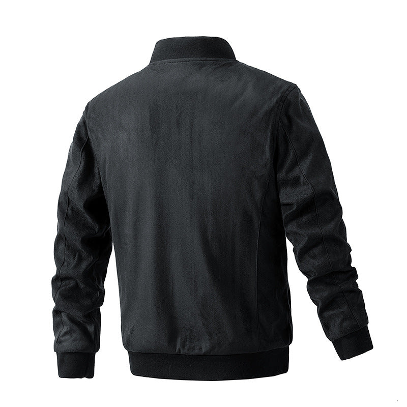 Mens Suede Stand Collar Jacket | Double Zipper Pocket - LAKD London