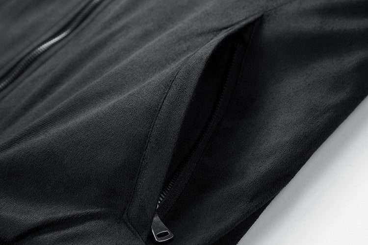 Mens Suede Stand Collar Jacket | Double Zipper Pocket - LAKD London