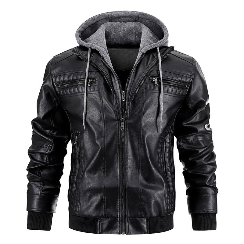 Mens Hooded Jacket | Zipper Pockets Warm Leather Coat - LAKD London