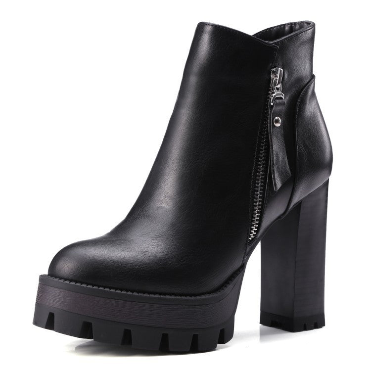 Womens British Retro High Heel Thick Sole Short Boots | Martin Leather Boots