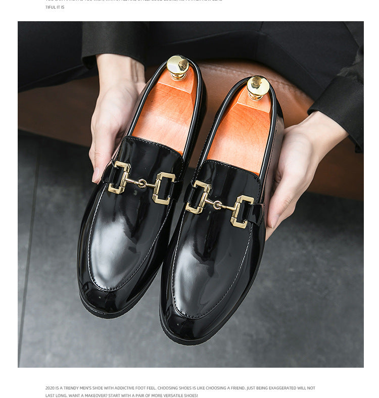 Men's Black Glossy Loafers | Plus Size Casual Leather Shoes