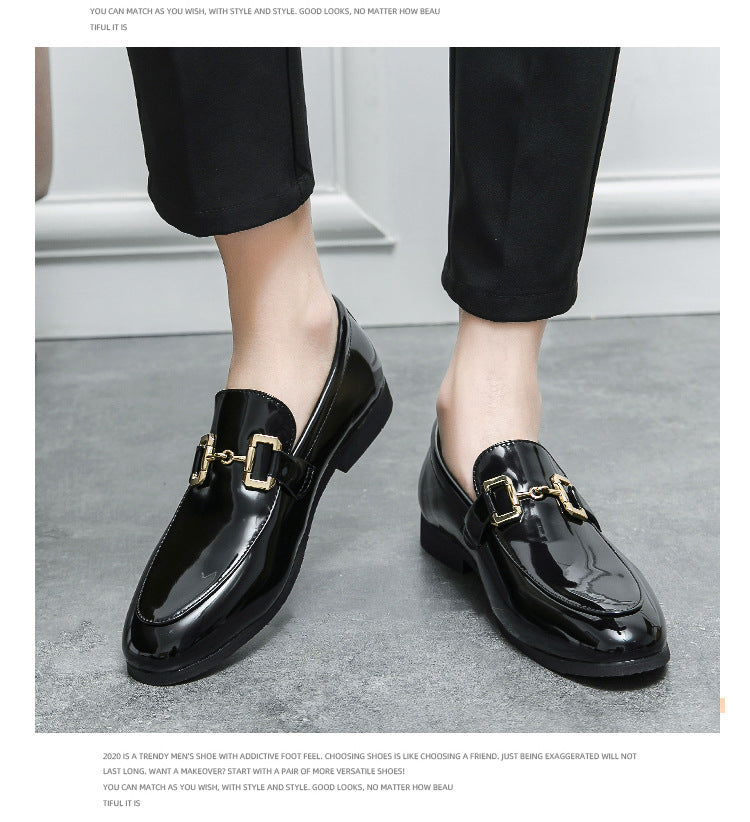 Men's Black Glossy Loafers | Plus Size Casual Leather Shoes