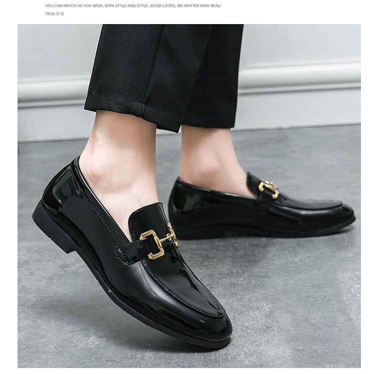 Men's Black Glossy Loafers | Plus Size Casual Leather Shoes