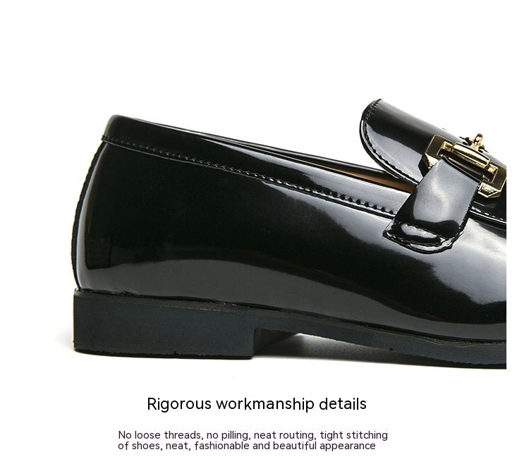 Men's Black Glossy Loafers | Plus Size Casual Leather Shoes