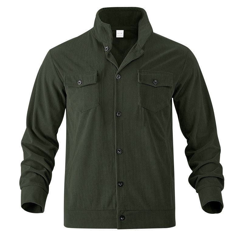 Mens Versatile Corduroy Multi-pocket Long Sleeve Stand-up Collar Jacket