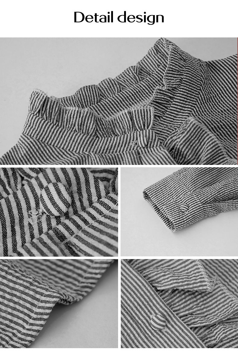 Women's Striped Ruffle Textured Long Sleeve Commuter Shirt - LAKD London