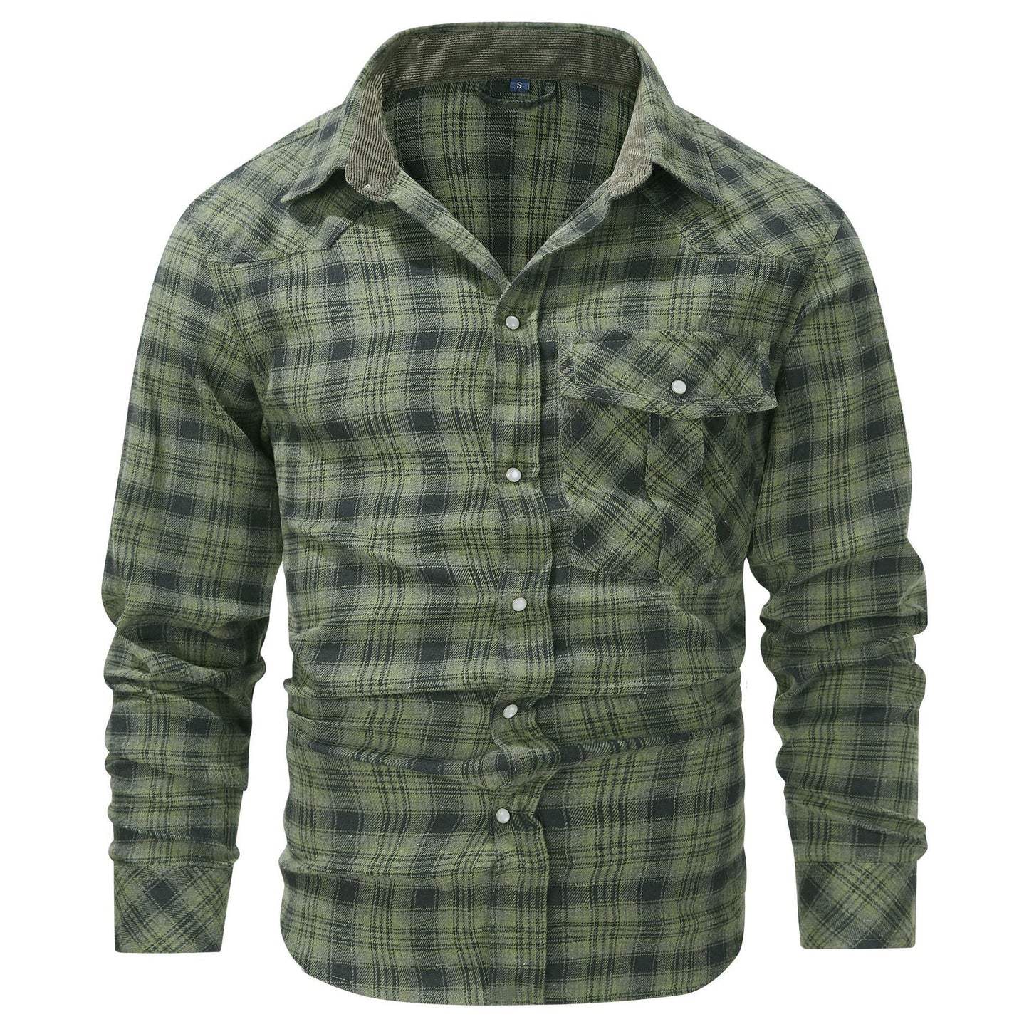 Mens Flannel Plaid Shirt | Retro Pearl Buckle Western Style Long Sleeve Shirt