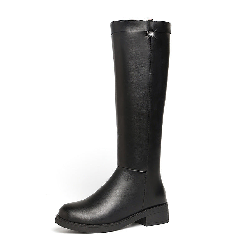 Womens Thick Heel Zipper Rider Boot | High Leather Shoe
