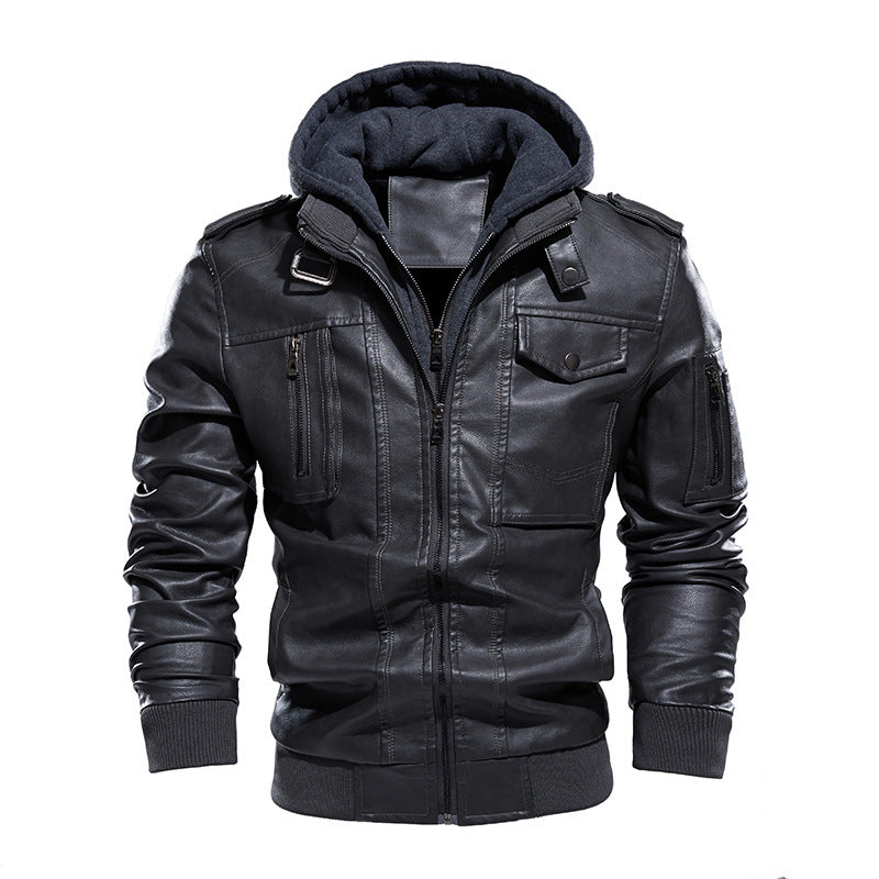 Men's Hooded washed leather jacket | Vintage Style with Velvet Lining