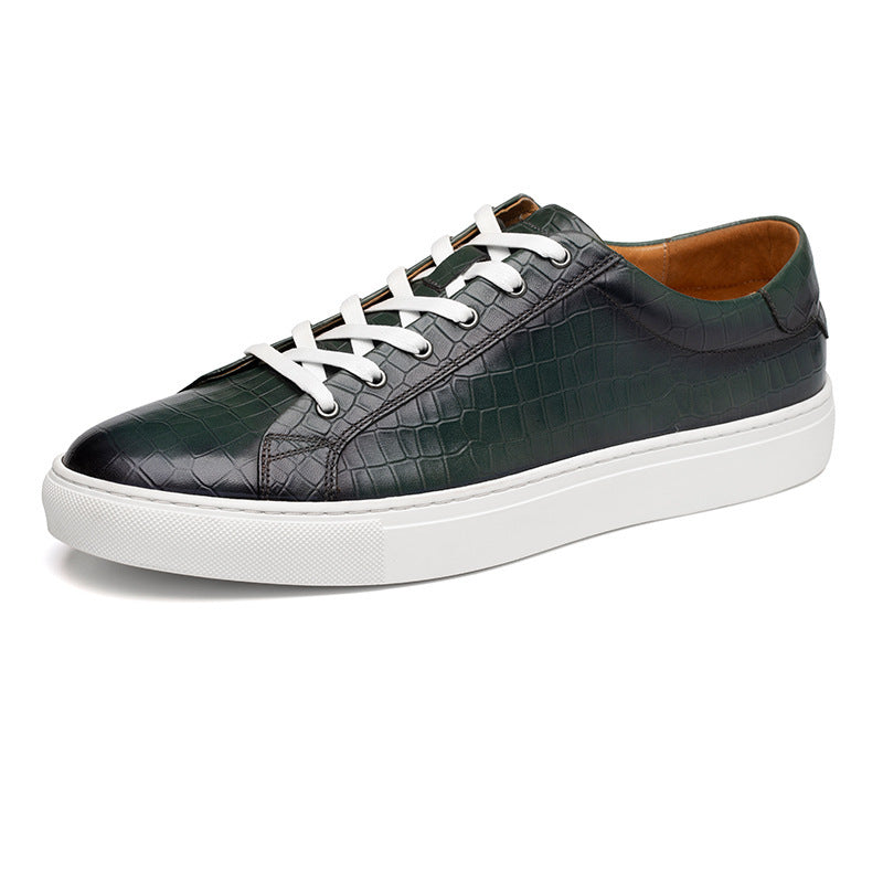 Men's Toe Layer Pattern Sneakers | Low top Croc Pattern Leather Shoes