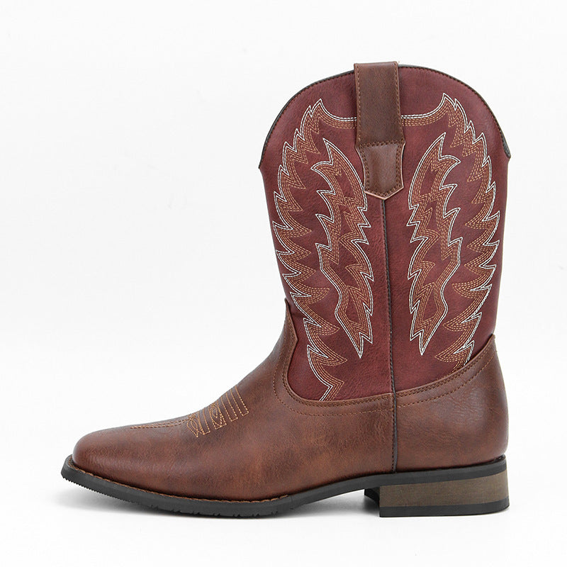 Mens Western Denim Cowboy Boots | Square Toe Motorcycle Shoes