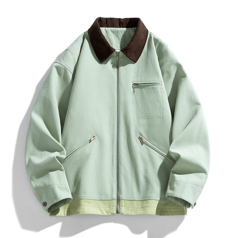 Mens Contrast Color Washed Polo Collar Jacket