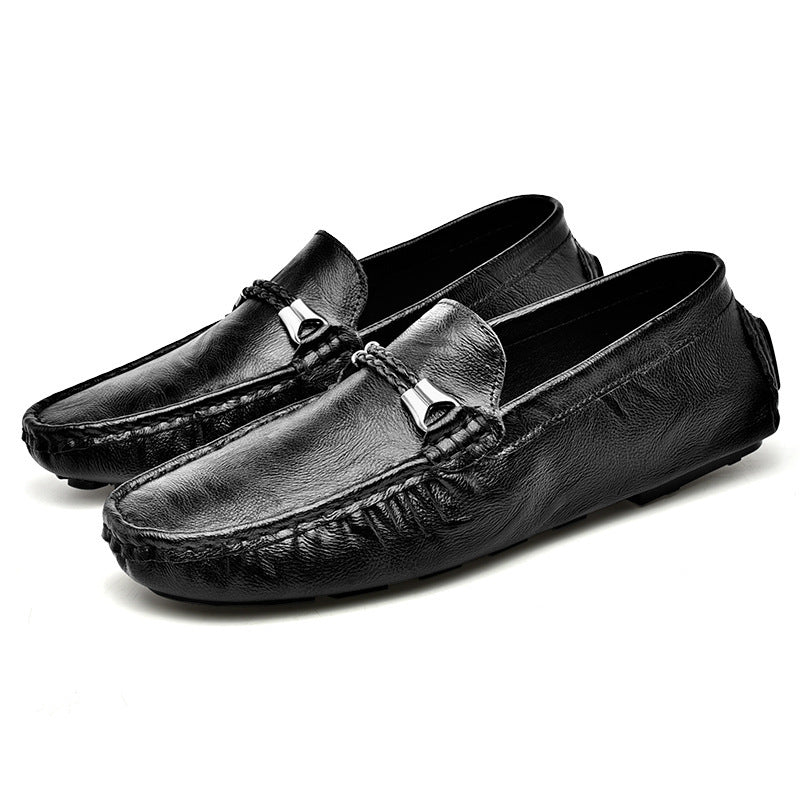 Mens Plus Size Cowhide Casual Shoes | British One Pedal Loafers