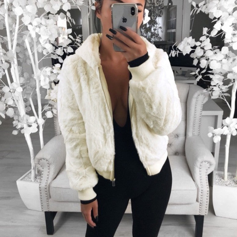 Hooded rabbit faux fur plush coat Jacket by Lakd London
