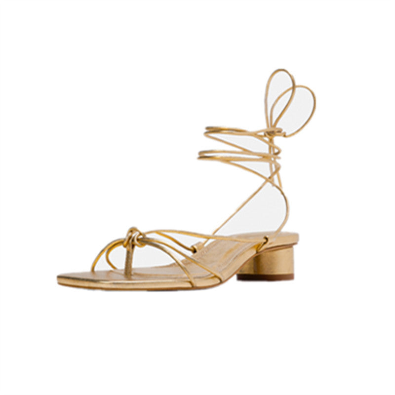 Womens Lace-up Roman sandals | Chunky heel evening shoes - LAKD London