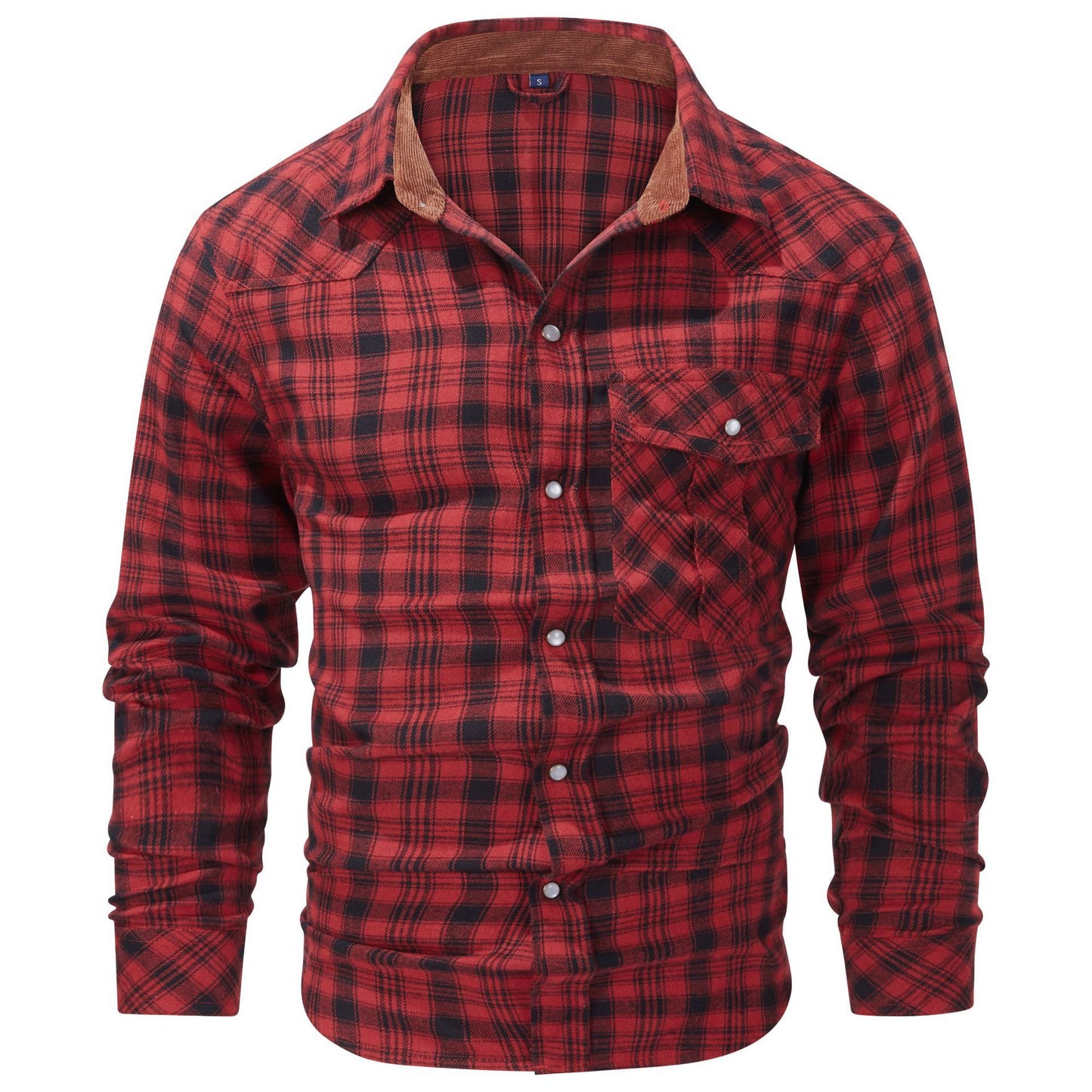 Mens Flannel Plaid Shirt | Retro Pearl Buckle Western Style Long Sleeve Shirt