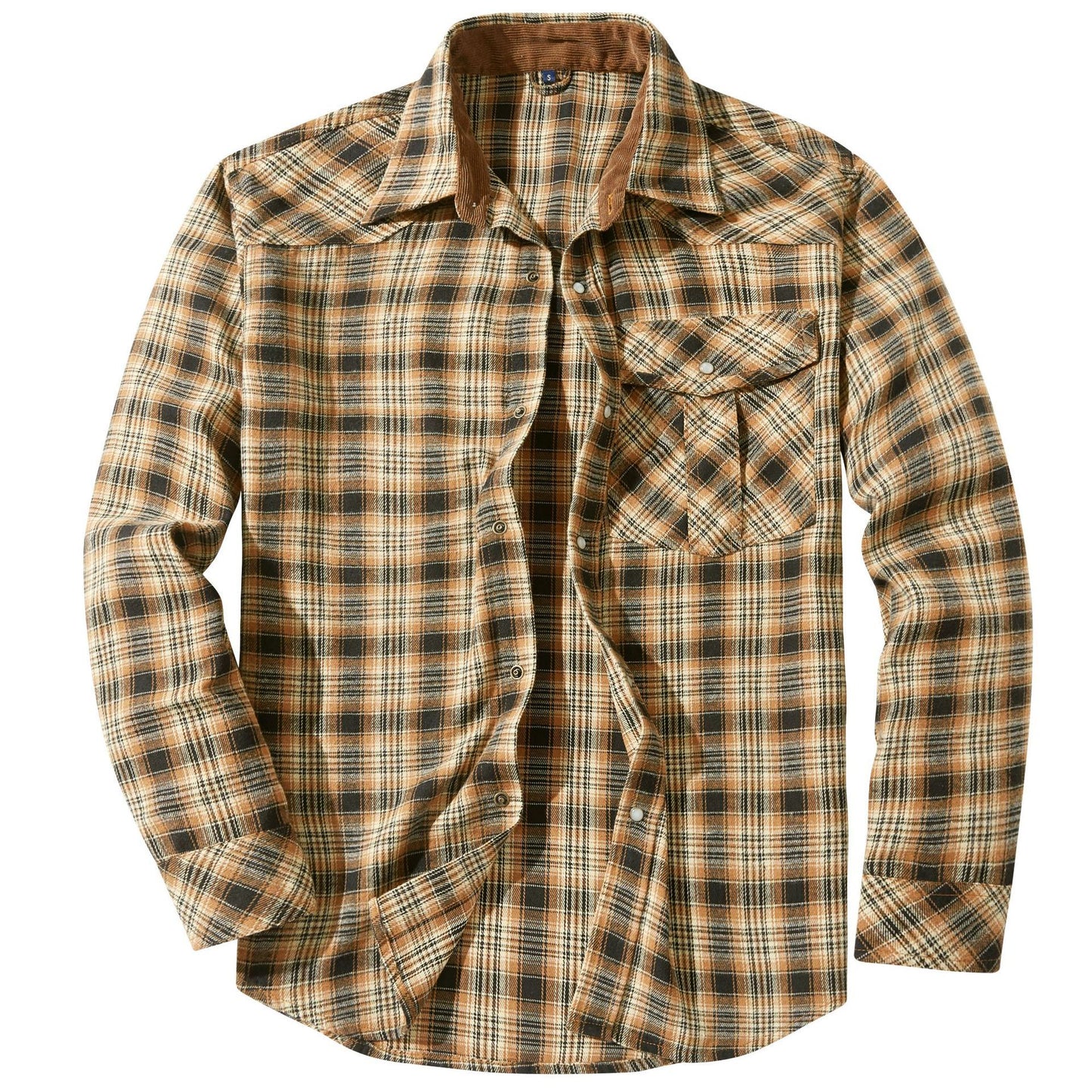 Mens Flannel Plaid Shirt | Retro Pearl Buckle Western Style Long Sleeve Shirt