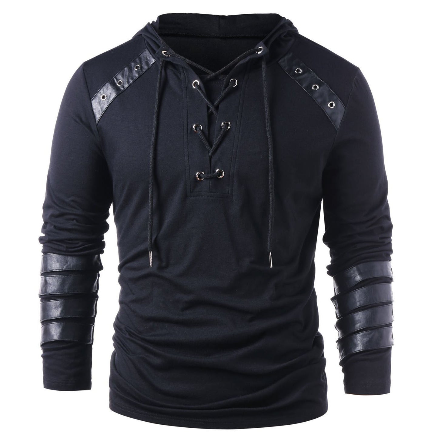 Men's solid color lace-up hoodie | Biker Style Hoodie