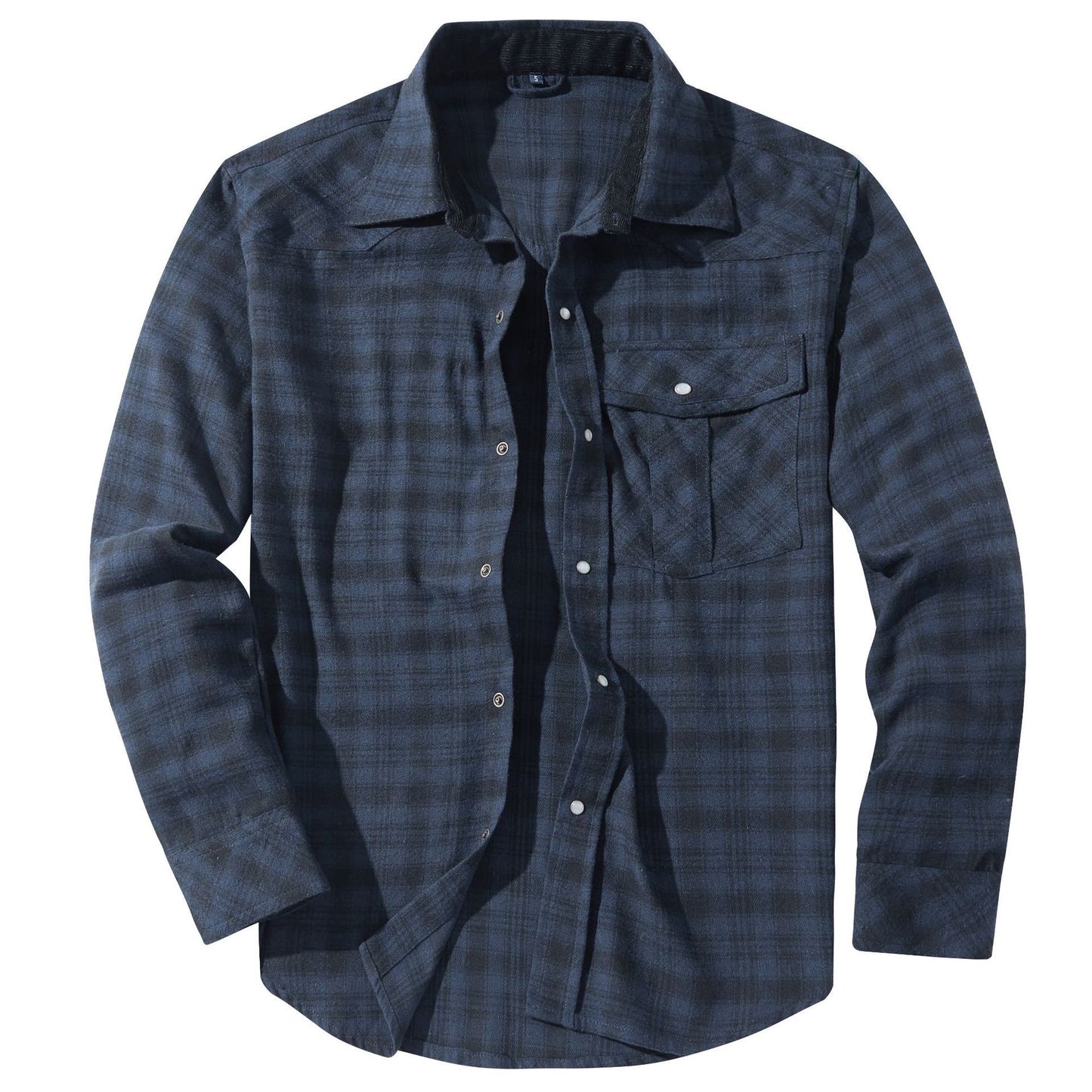 Mens Flannel Plaid Shirt | Retro Pearl Buckle Western Style Long Sleeve Shirt